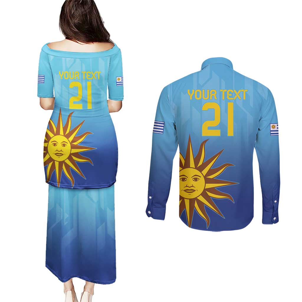 Custom Uruguay La Celeste Football Couples Matching Puletasi and Long Sleeve Button Shirt Go Champions 2024 LT9 - Wonder Print Shop