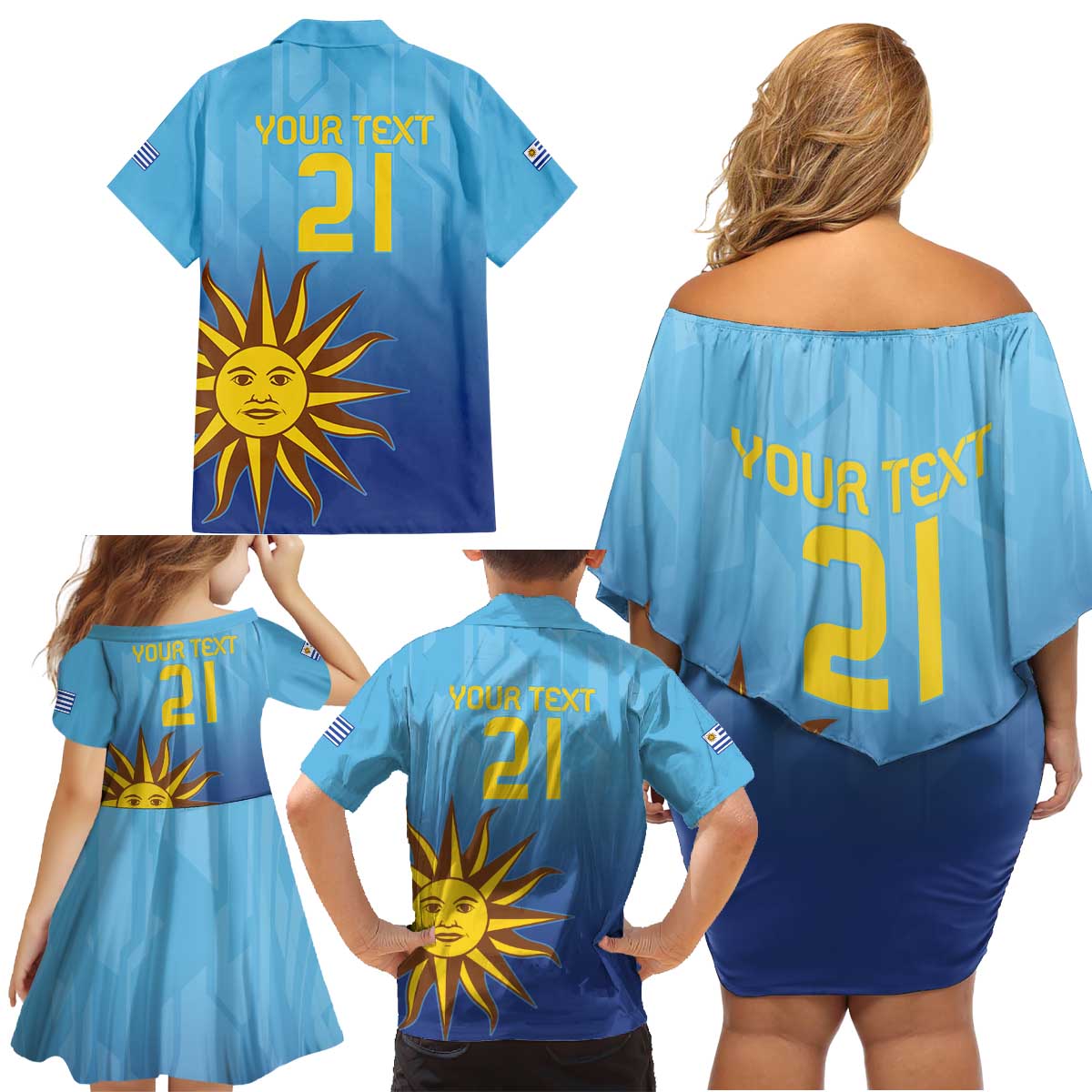 Custom Uruguay La Celeste Football Family Matching Off Shoulder Short Dress and Hawaiian Shirt Go Champions 2024 LT9 - Wonder Print Shop