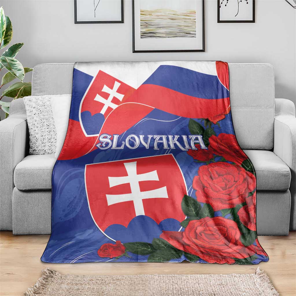 Slovakia Flag Mixed Rose Flowers Blanket