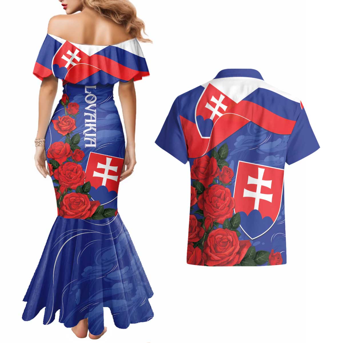 Slovakia Flag Mixed Rose Flowers Couples Matching Mermaid Dress and Hawaiian Shirt LT9 - Wonder Print Shop