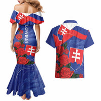Slovakia Flag Mixed Rose Flowers Couples Matching Mermaid Dress and Hawaiian Shirt LT9 - Wonder Print Shop