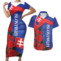 Slovakia Flag Mixed Rose Flowers Couples Matching Short Sleeve Bodycon Dress and Hawaiian Shirt LT9 - Wonder Print Shop