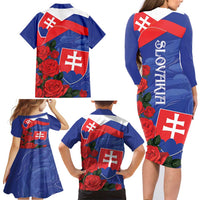 Slovakia Flag Mixed Rose Flowers Family Matching Long Sleeve Bodycon Dress and Hawaiian Shirt LT9 - Wonder Print Shop