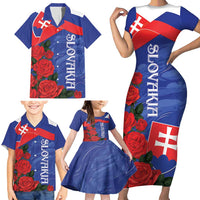 Slovakia Flag Mixed Rose Flowers Family Matching Short Sleeve Bodycon Dress and Hawaiian Shirt - Wonder Print Shop