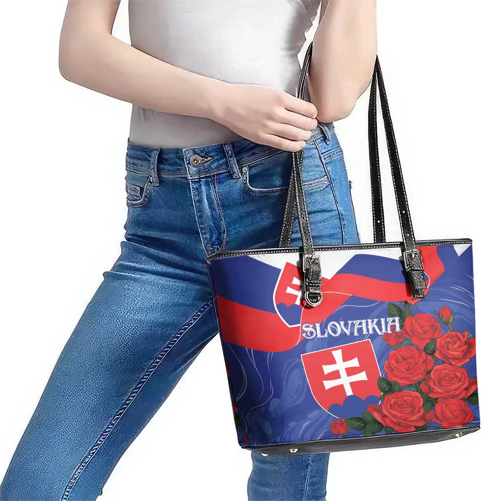 Slovakia Flag Mixed Rose Flowers Leather Tote Bag - Wonder Print Shop