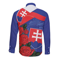 Slovakia Flag Mixed Rose Flowers Long Sleeve Button Shirt - Wonder Print Shop