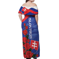 Slovakia Flag Mixed Rose Flowers Off Shoulder Maxi Dress - Wonder Print Shop