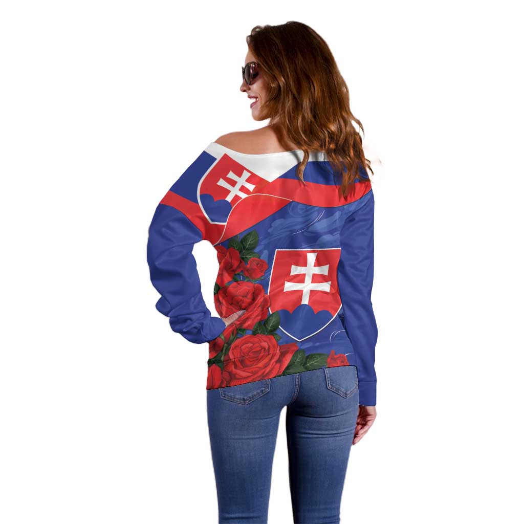 Slovakia Flag Mixed Rose Flowers Off Shoulder Sweater - Wonder Print Shop