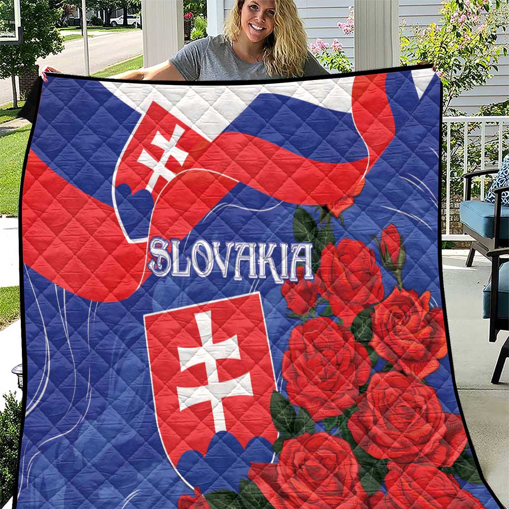 Slovakia Flag Mixed Rose Flowers Quilt - Wonder Print Shop