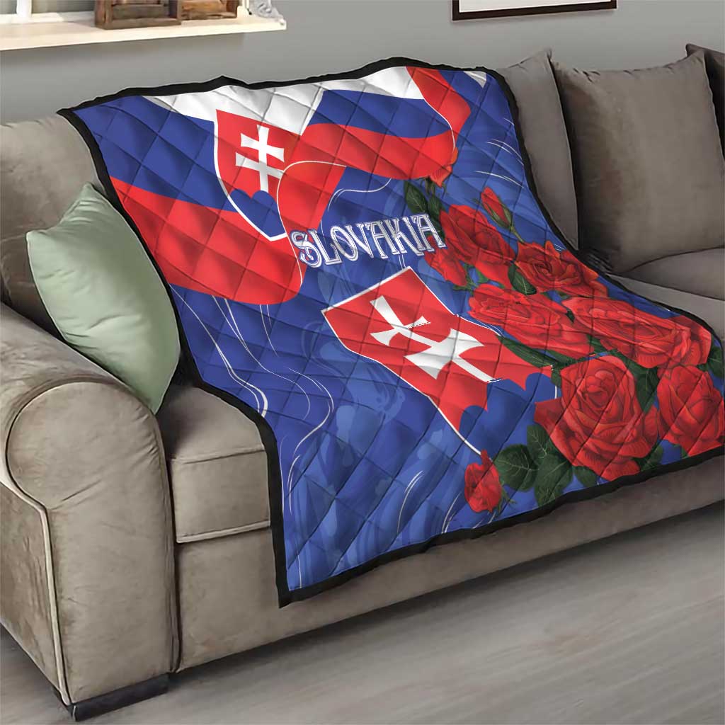 Slovakia Flag Mixed Rose Flowers Quilt - Wonder Print Shop