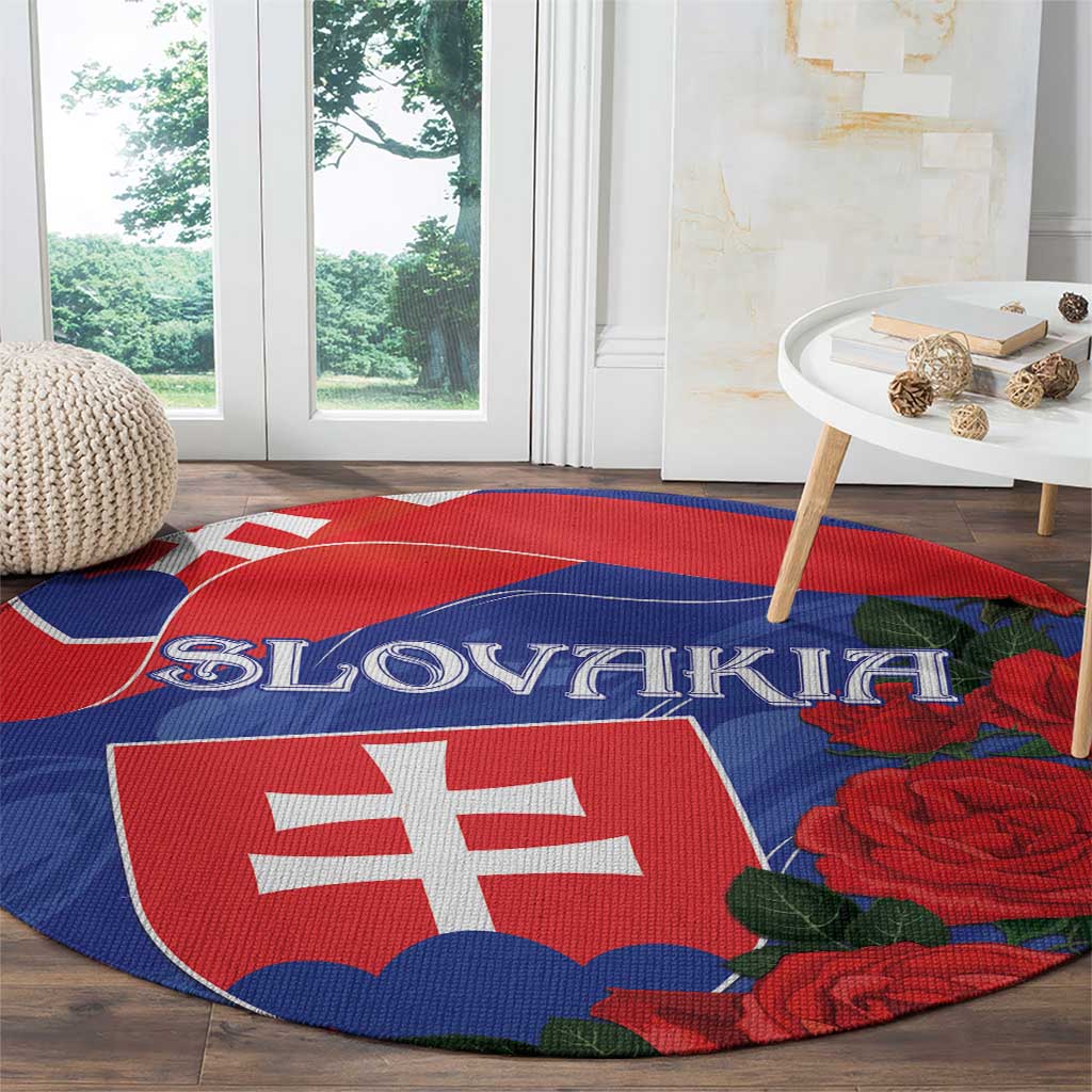 Slovakia Flag Mixed Rose Flowers Round Carpet
