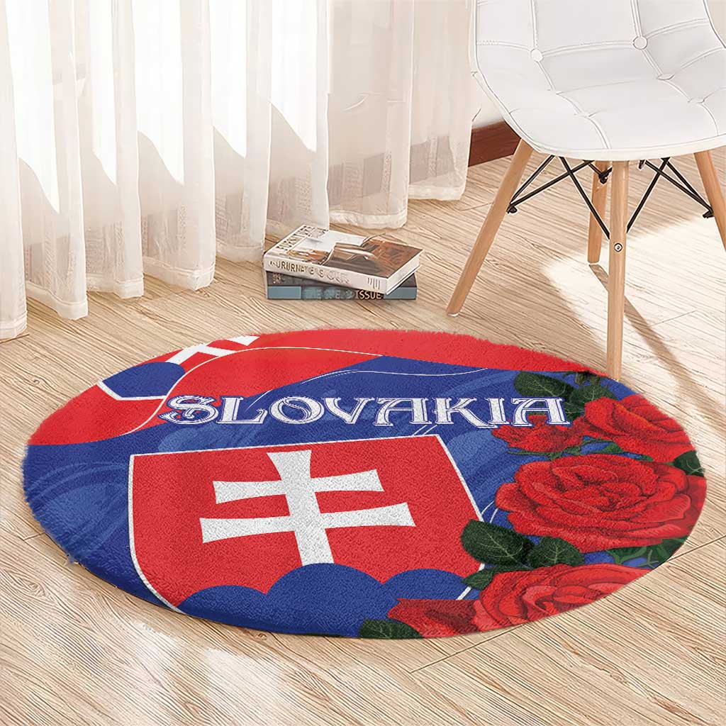 Slovakia Flag Mixed Rose Flowers Round Carpet
