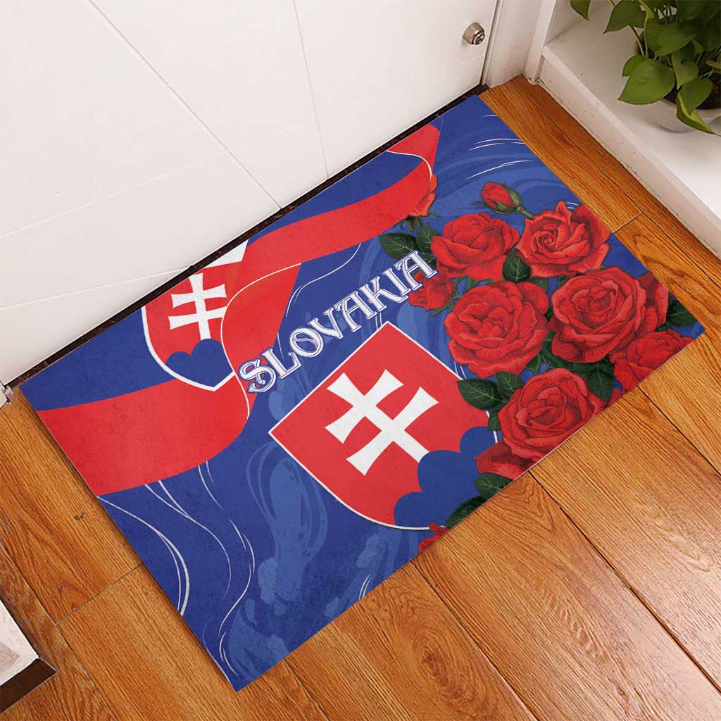 Slovakia Flag Mixed Rose Flowers Rubber Doormat - Wonder Print Shop