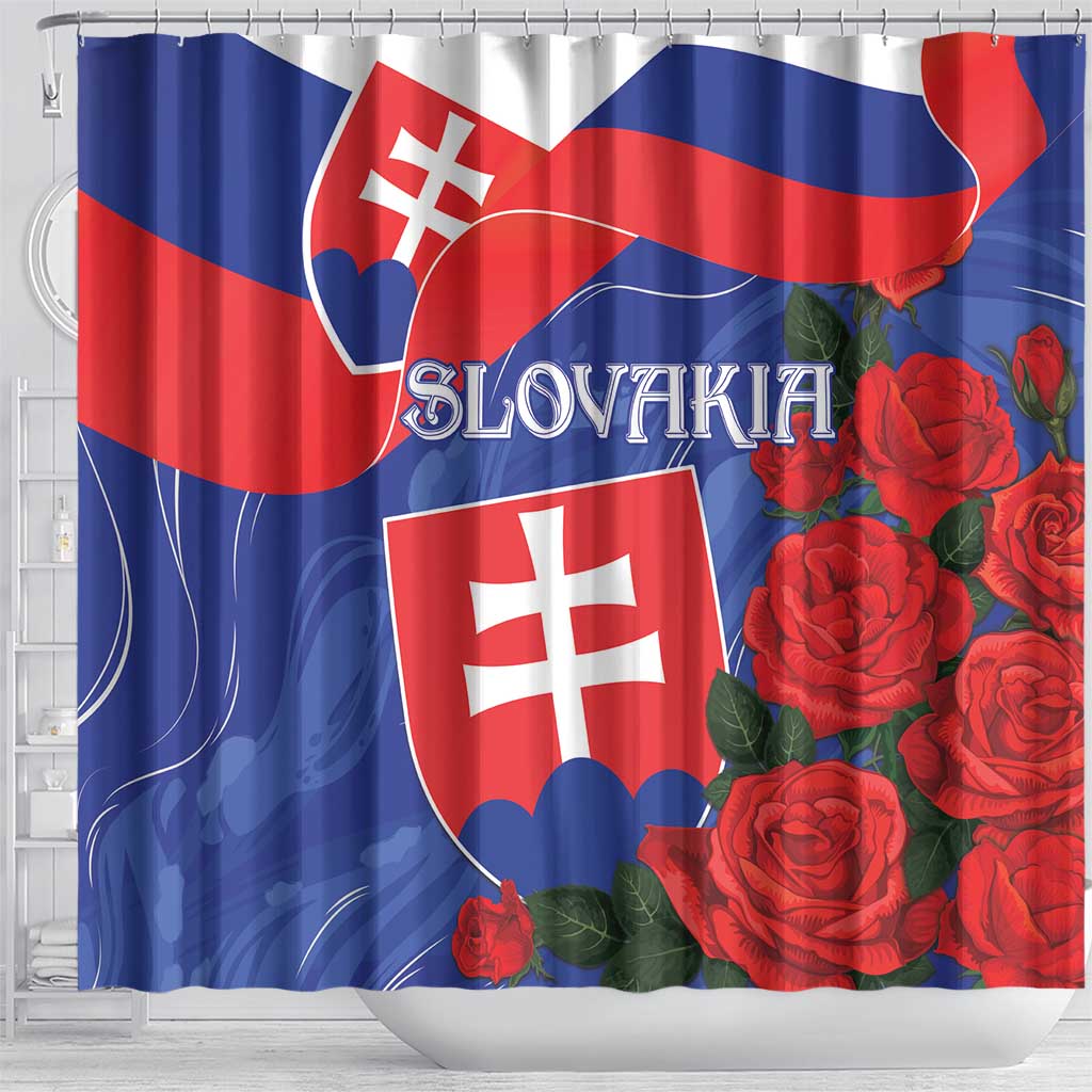 Slovakia Flag Mixed Rose Flowers Shower Curtain