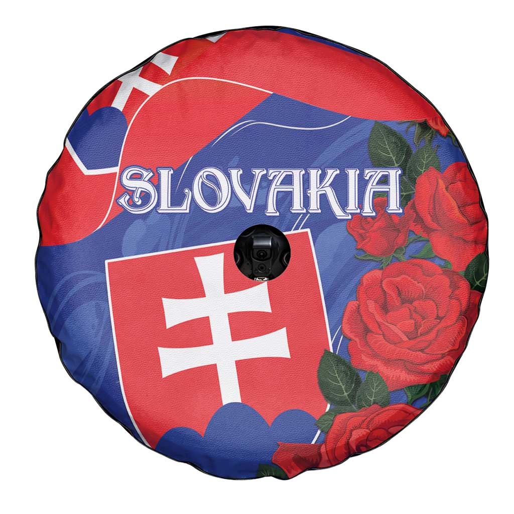 Slovakia Flag Mixed Rose Flowers Spare Tire Cover - Wonder Print Shop