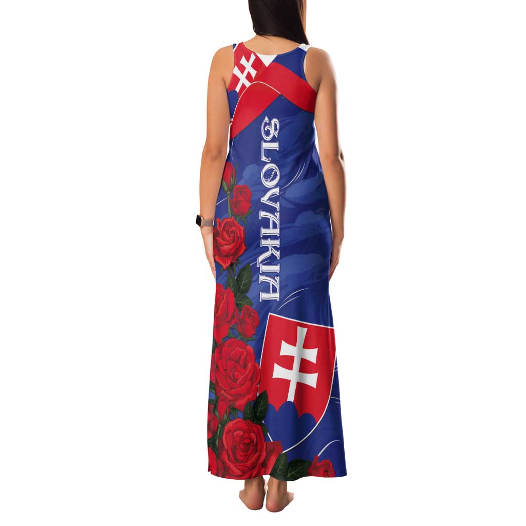Slovakia Flag Mixed Rose Flowers Tank Maxi Dress - Wonder Print Shop