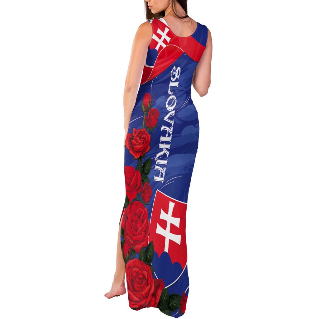 Slovakia Flag Mixed Rose Flowers Tank Maxi Dress - Wonder Print Shop
