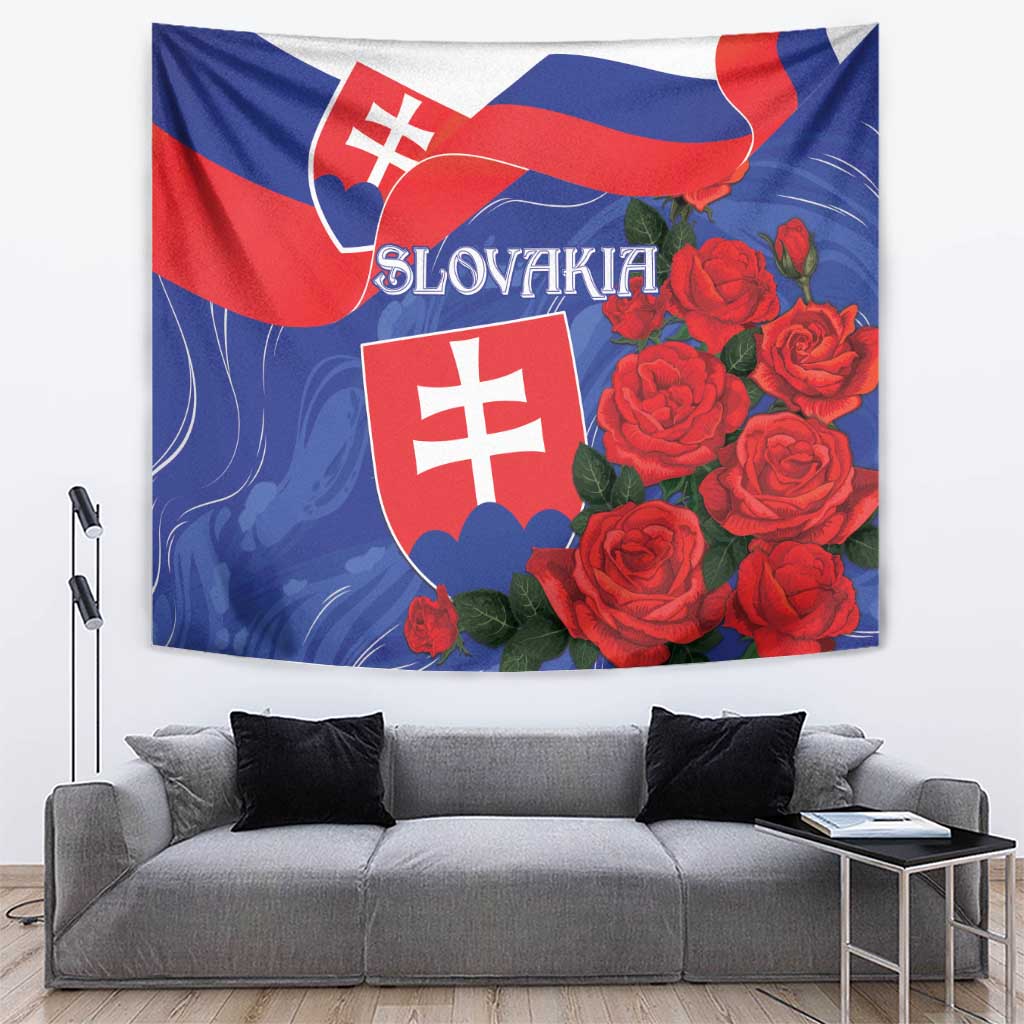 Slovakia Flag Mixed Rose Flowers Tapestry - Wonder Print Shop