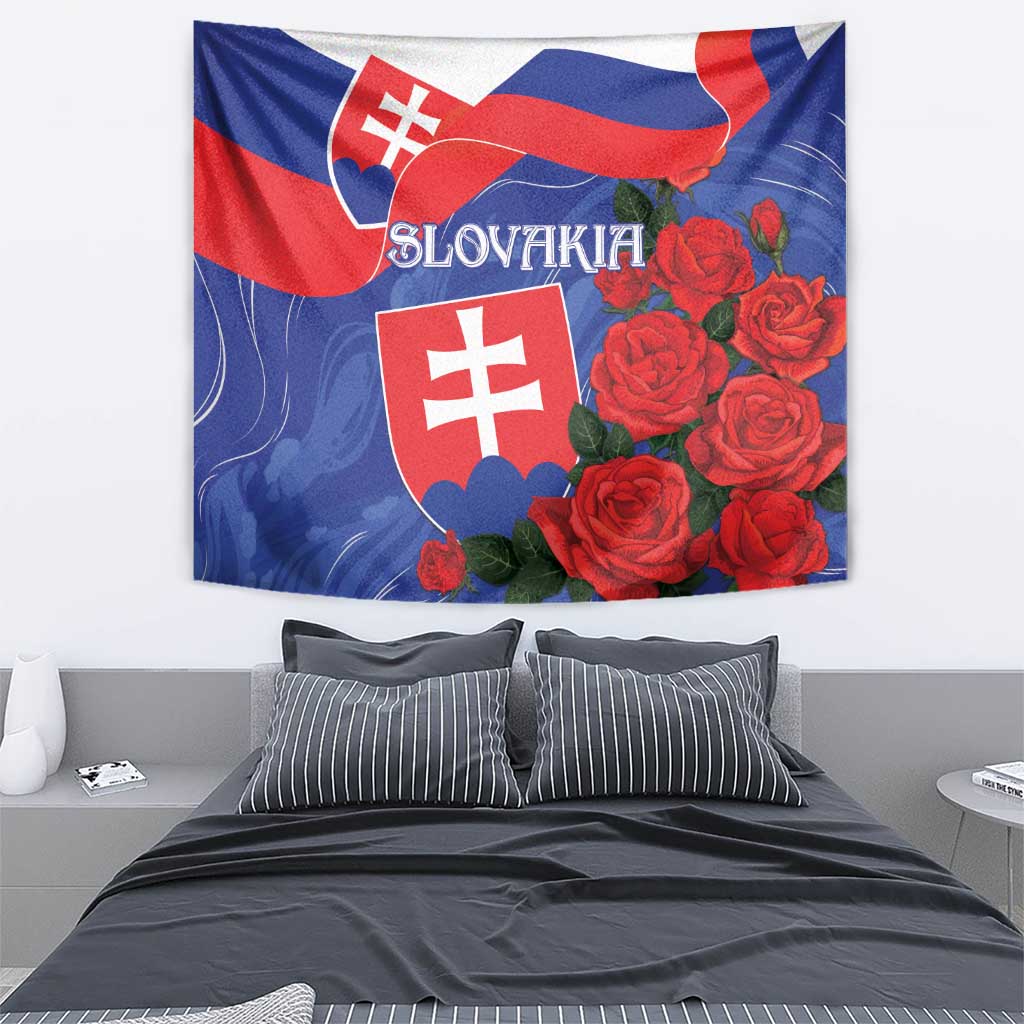Slovakia Flag Mixed Rose Flowers Tapestry - Wonder Print Shop