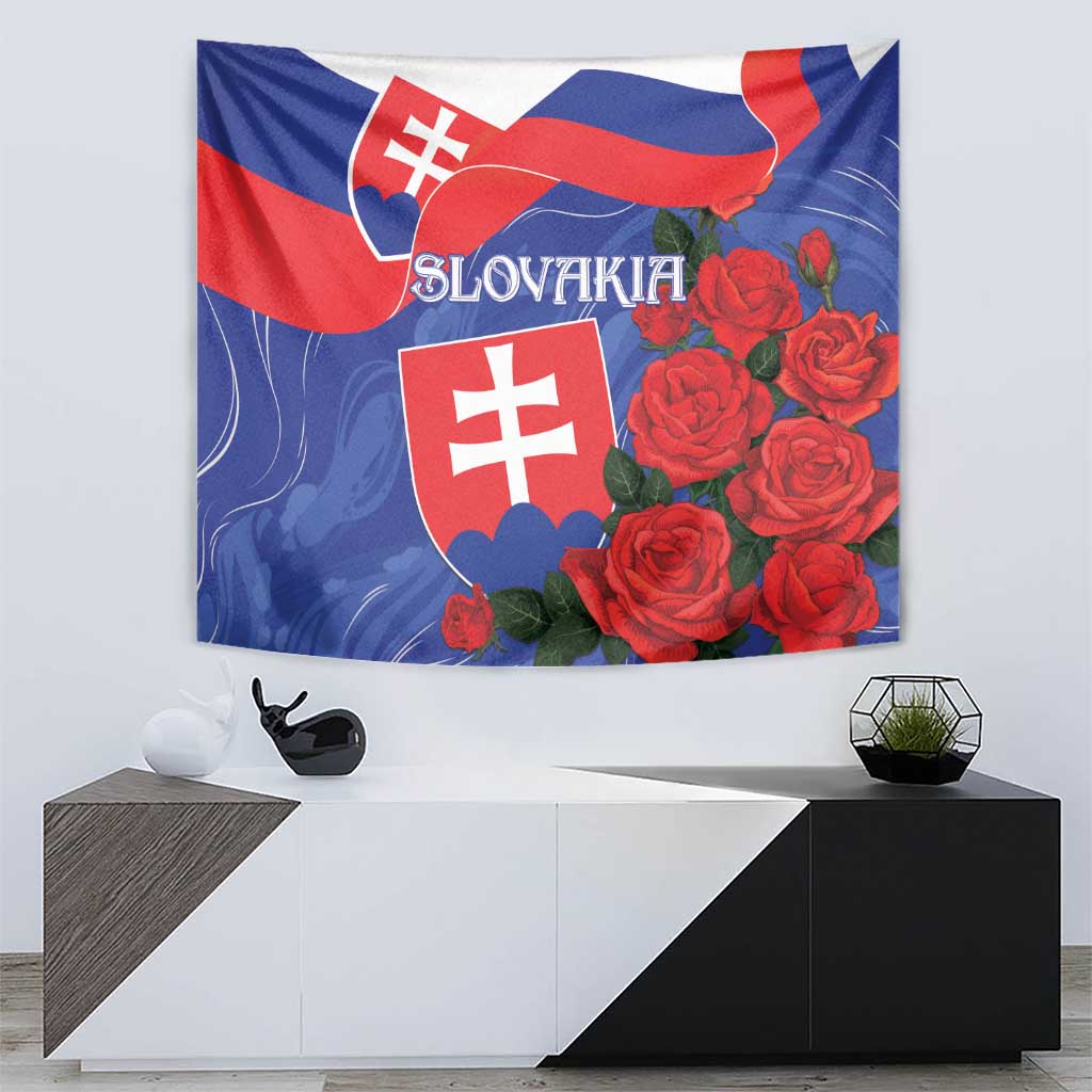 Slovakia Flag Mixed Rose Flowers Tapestry - Wonder Print Shop