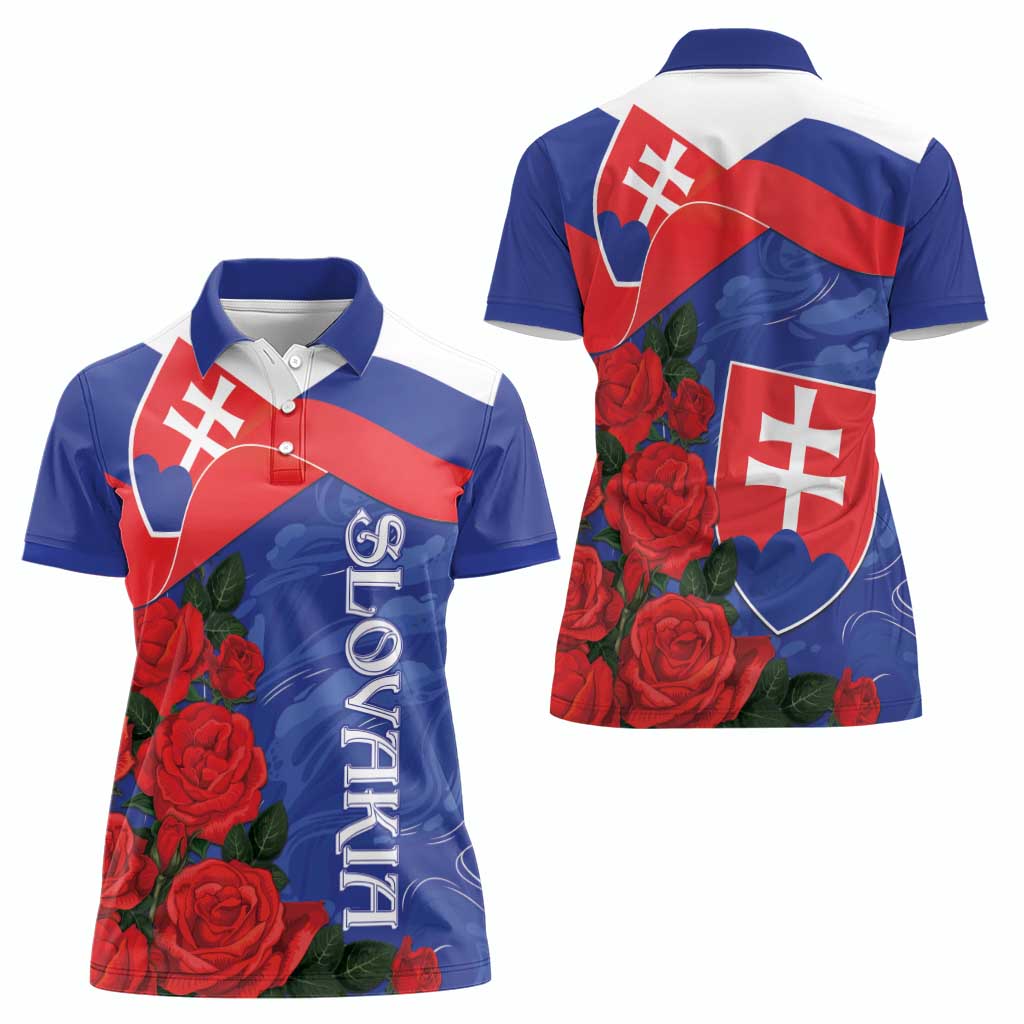 Slovakia Flag Mixed Rose Flowers Women Polo Shirt - Wonder Print Shop