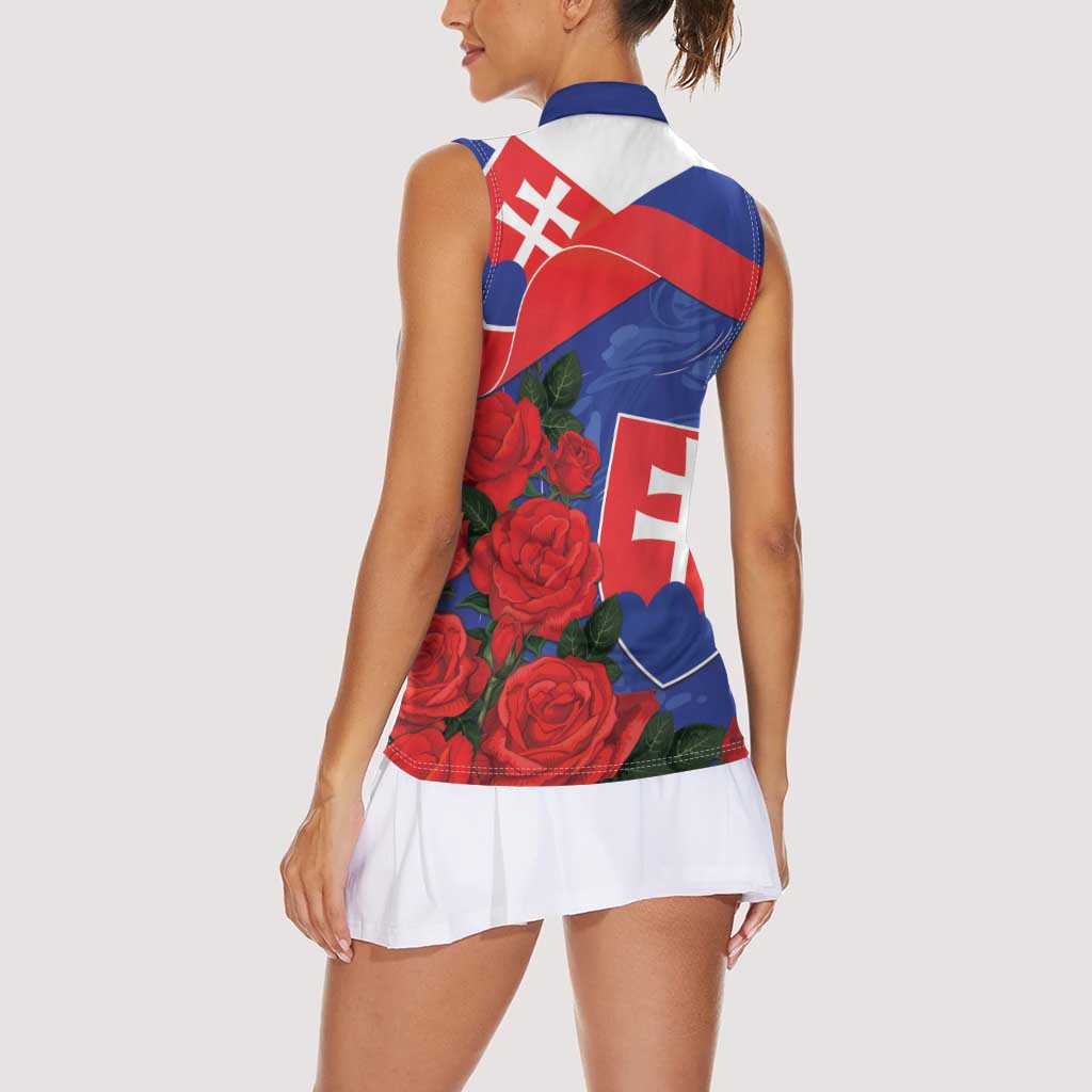 Slovakia Flag Mixed Rose Flowers Women Sleeveless Polo Shirt - Wonder Print Shop