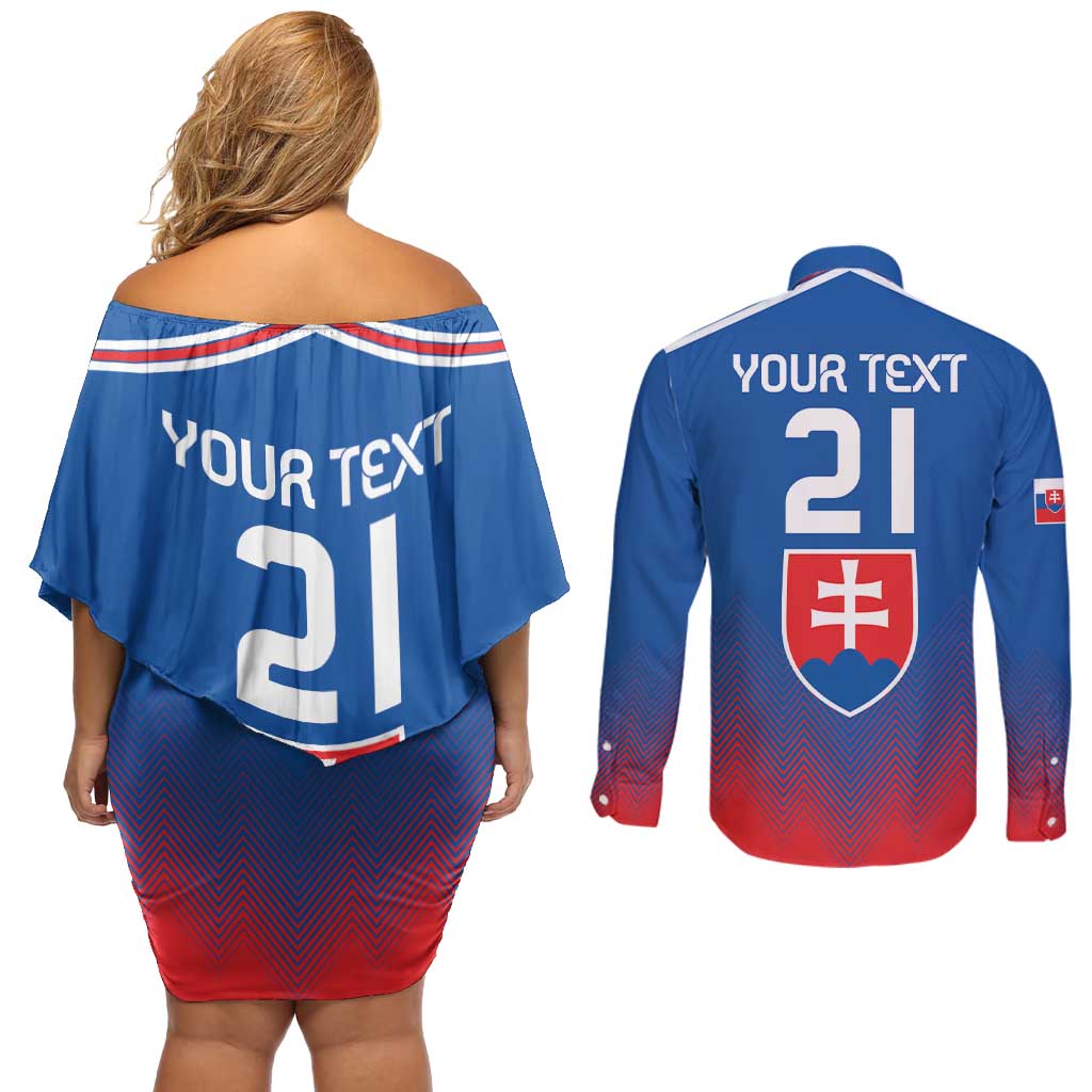 Custom Slovakia Football Couples Matching Off Shoulder Short Dress and Long Sleeve Button Shirt Come On Sokoli Falcons LT9 - Wonder Print Shop