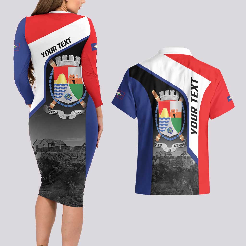 Caribbean Sint Maarten Personalized Couples Matching Long Sleeve Bodycon Dress and Hawaiian Shirt Brown Pelican - Wonder Print Shop