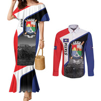 Caribbean Sint Maarten Personalized Couples Matching Mermaid Dress and Long Sleeve Button Shirt Brown Pelican - Wonder Print Shop