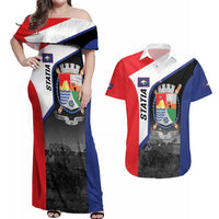 Caribbean Sint Maarten Personalized Couples Matching Off Shoulder Maxi Dress and Hawaiian Shirt Brown Pelican - Wonder Print Shop