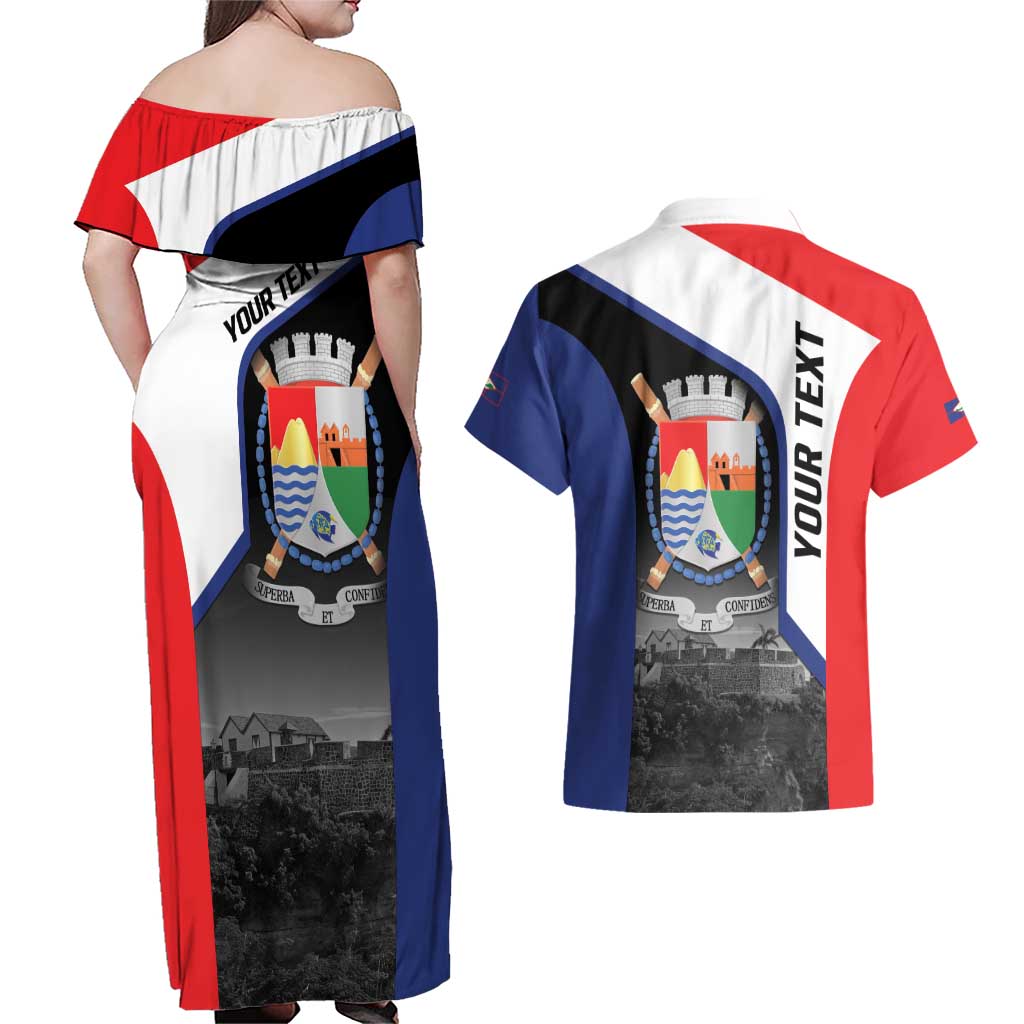 Caribbean Sint Maarten Personalized Couples Matching Off Shoulder Maxi Dress and Hawaiian Shirt Brown Pelican - Wonder Print Shop