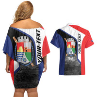 Caribbean Sint Maarten Personalized Couples Matching Off Shoulder Short Dress and Hawaiian Shirt Brown Pelican - Wonder Print Shop