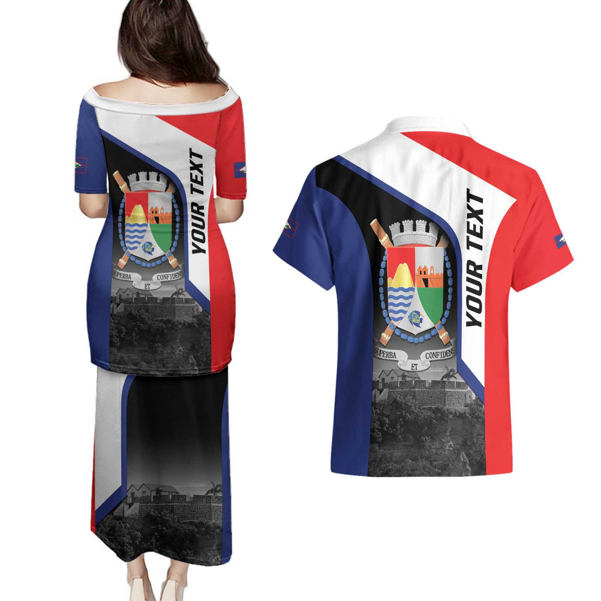 Caribbean Sint Maarten Personalized Couples Matching Puletasi and Hawaiian Shirt Brown Pelican - Wonder Print Shop