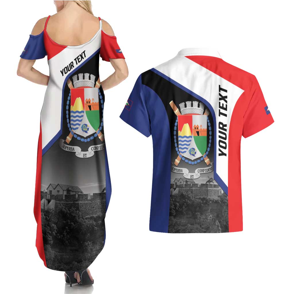 Caribbean Sint Maarten Personalized Couples Matching Summer Maxi Dress and Hawaiian Shirt Brown Pelican - Wonder Print Shop