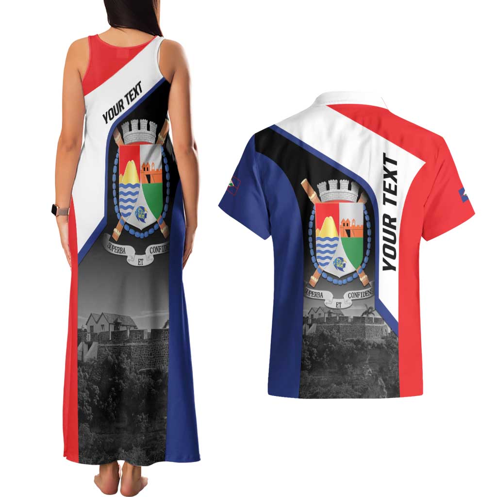 Caribbean Sint Maarten Personalized Couples Matching Tank Maxi Dress and Hawaiian Shirt Brown Pelican - Wonder Print Shop