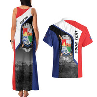 Caribbean Sint Maarten Personalized Couples Matching Tank Maxi Dress and Hawaiian Shirt Brown Pelican - Wonder Print Shop