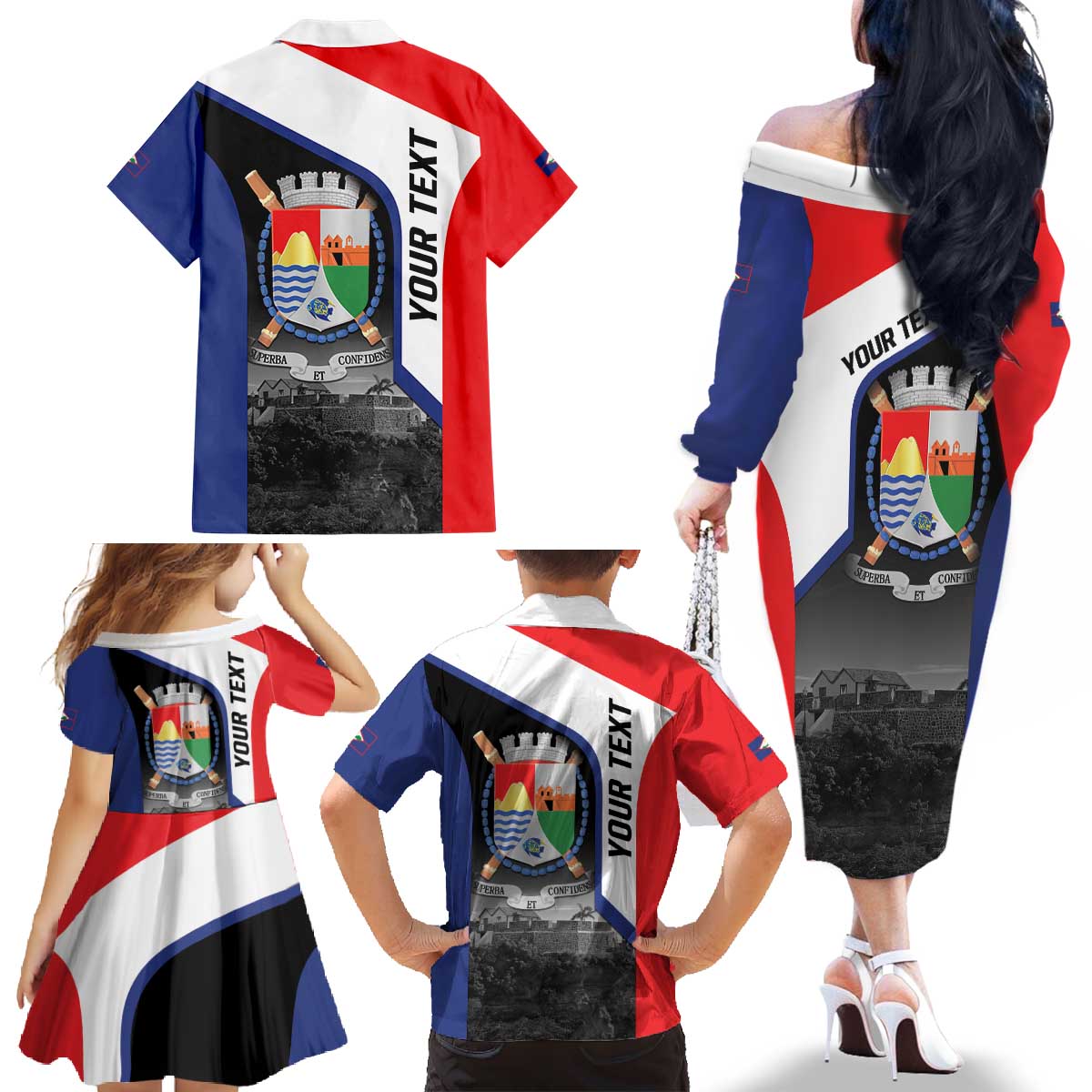 Caribbean Sint Maarten Personalized Family Matching Off The Shoulder Long Sleeve Dress and Hawaiian Shirt Brown Pelican - Wonder Print Shop