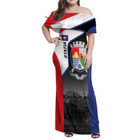 Caribbean Sint Maarten Personalized Family Matching Off Shoulder Maxi Dress and Hawaiian Shirt Brown Pelican - Wonder Print Shop