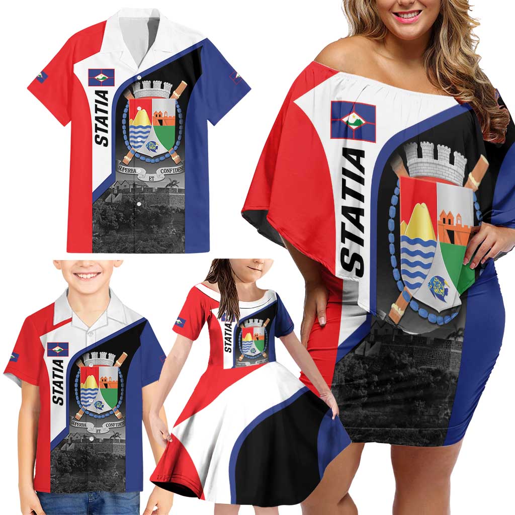 Caribbean Sint Maarten Personalized Family Matching Off Shoulder Short Dress and Hawaiian Shirt Brown Pelican - Wonder Print Shop