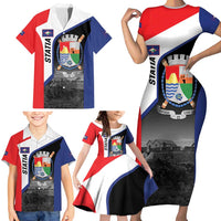 Caribbean Sint Maarten Personalized Family Matching Short Sleeve Bodycon Dress and Hawaiian Shirt Brown Pelican - Wonder Print Shop