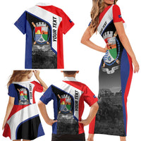 Caribbean Sint Maarten Personalized Family Matching Short Sleeve Bodycon Dress and Hawaiian Shirt Brown Pelican - Wonder Print Shop