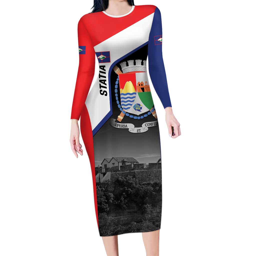 Caribbean Sint Maarten Personalized Long Sleeve Bodycon Dress Brown Pelican - Wonder Print Shop