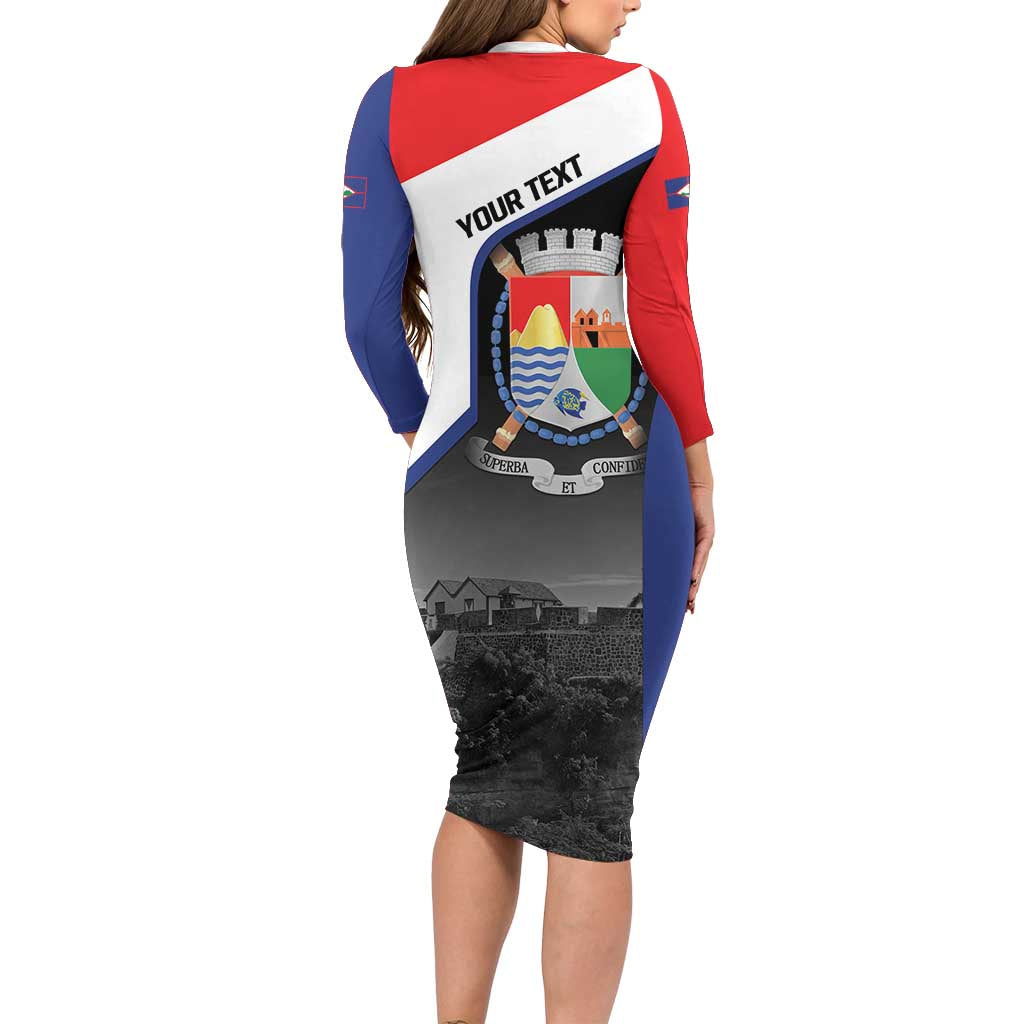 Caribbean Sint Maarten Personalized Long Sleeve Bodycon Dress Brown Pelican - Wonder Print Shop