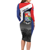 Caribbean Sint Maarten Personalized Long Sleeve Bodycon Dress Brown Pelican - Wonder Print Shop