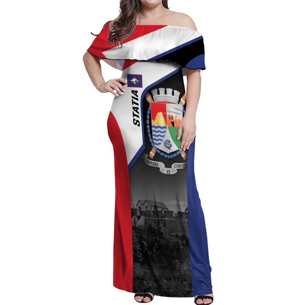 Caribbean Sint Maarten Personalized Off Shoulder Maxi Dress Brown Pelican - Wonder Print Shop