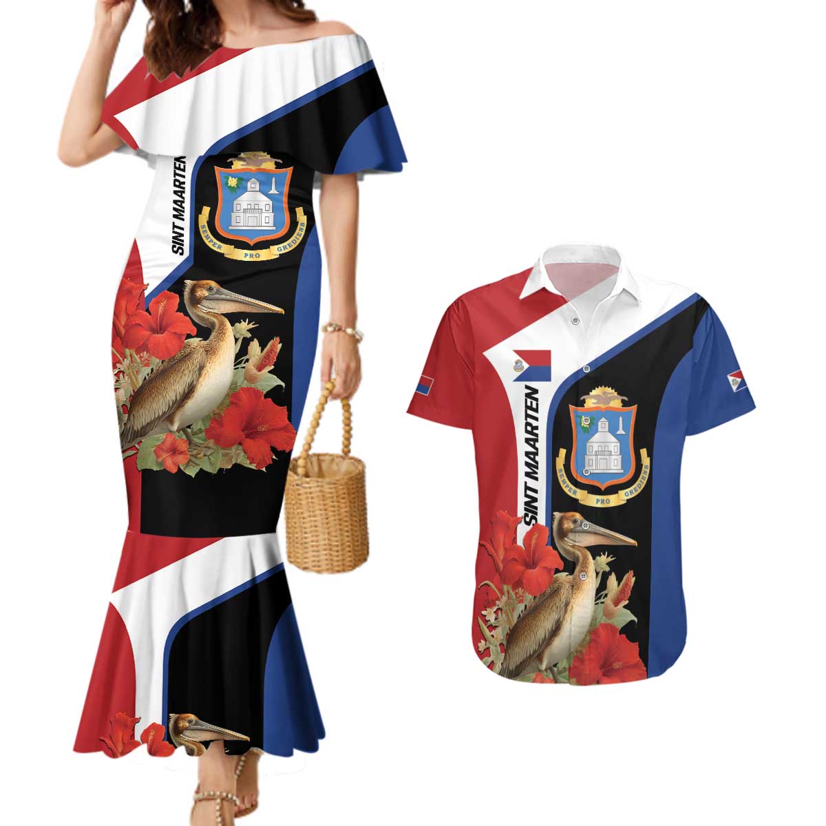 Caribbean Sint Eustatius Personalized Couples Matching Mermaid Dress and Hawaiian Shirt Statia Superba et confidens - Wonder Print Shop