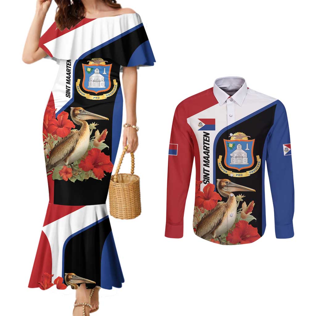Caribbean Sint Eustatius Personalized Couples Matching Mermaid Dress and Long Sleeve Button Shirt Statia Superba et confidens - Wonder Print Shop