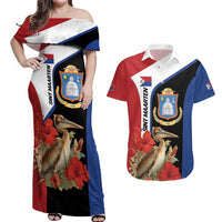 Caribbean Sint Eustatius Personalized Couples Matching Off Shoulder Maxi Dress and Hawaiian Shirt Statia Superba et confidens - Wonder Print Shop