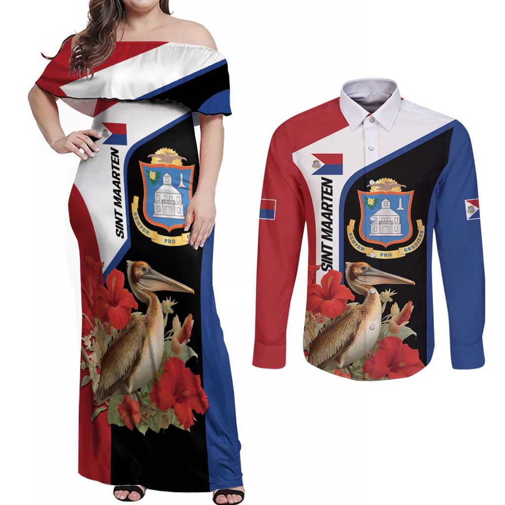 Caribbean Sint Eustatius Personalized Couples Matching Off Shoulder Maxi Dress and Long Sleeve Button Shirt Statia Superba et confidens - Wonder Print Shop