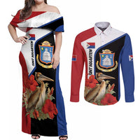Caribbean Sint Eustatius Personalized Couples Matching Off Shoulder Maxi Dress and Long Sleeve Button Shirt Statia Superba et confidens - Wonder Print Shop